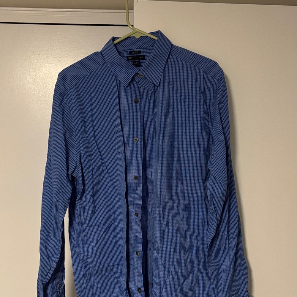 GAP Navy Plaid Slim Fit Shirt
